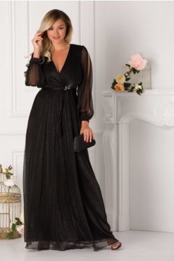 Rochie Ginette neagra lunga cu fir lurex cu reflexii argintii